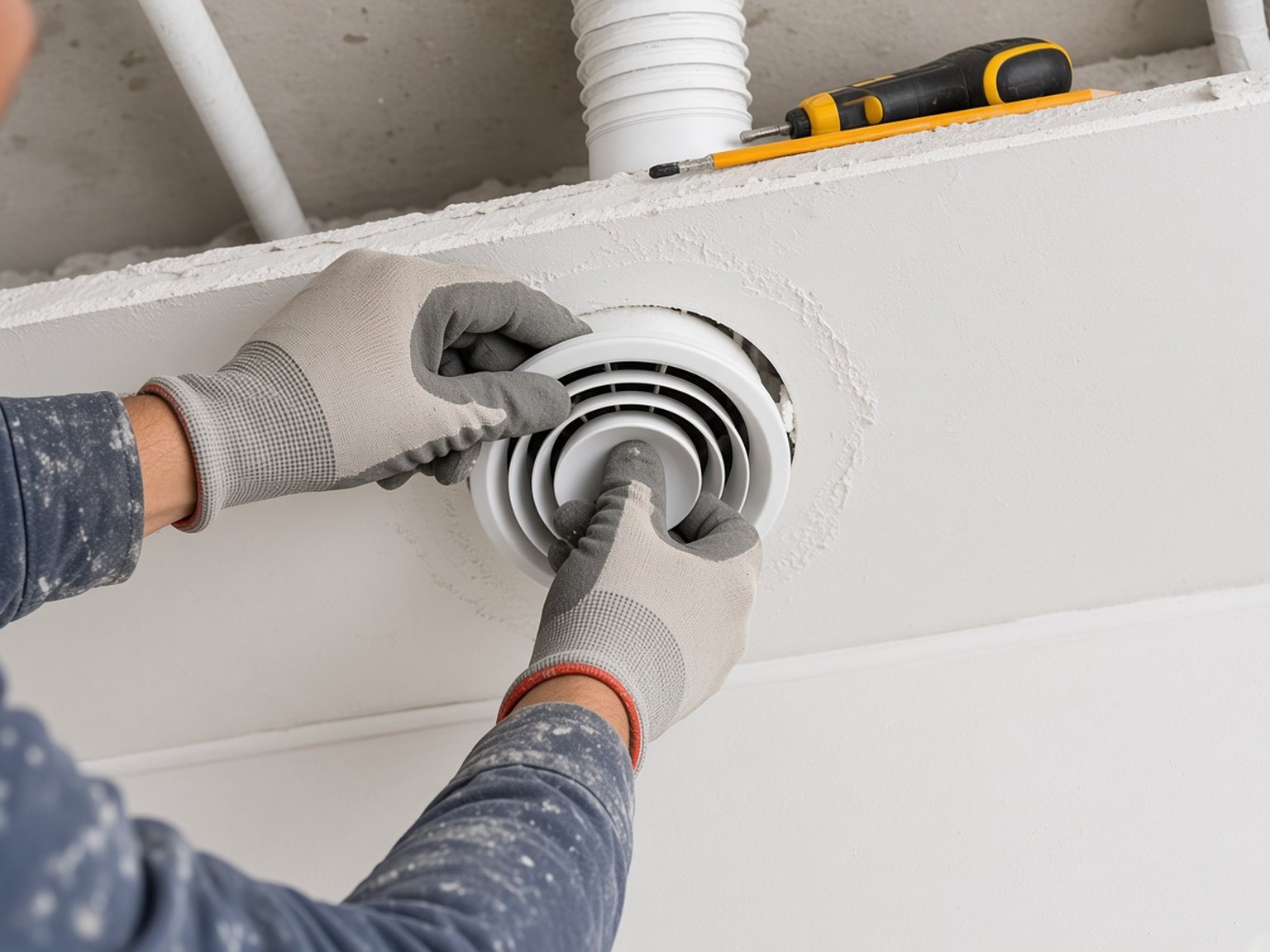 Montage eines Lüftungsauslasses an der Decke